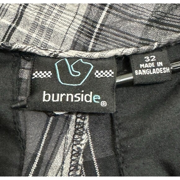 Burnside Shorts Mens 32 Fits 29 Gray Black Plaid Chino Slash Pockets Lightweight - Picture 7 of 9